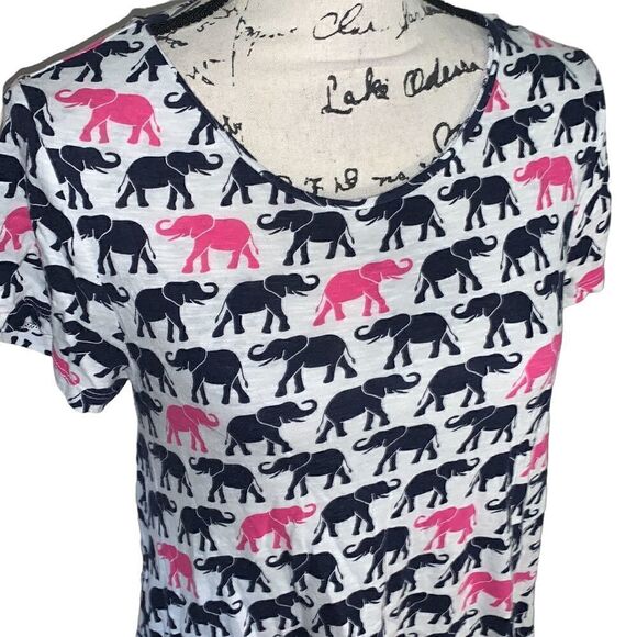 CROWN & IVY pink & navy elephant t-shirt XS - Picture 2 of 7